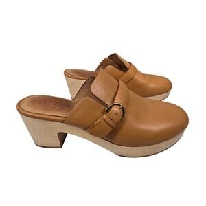 MADEWELL MONIQUE BUCKLE CLOG – WOMEN’S SIZE 9 – TAN LEATHER – WOOD SOLE